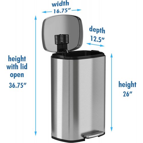  [아마존 핫딜]  [아마존핫딜]ITouchless iTouchless SoftStep 13.2 Gallon Stainless Steel Step Trash Can with Odor Control System, 50 Liter Pedal Garbage Bin for Kitchen, Office, Home - Silent and Gentle Open and Close