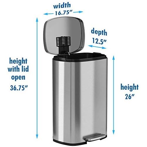  [아마존베스트]ITouchless iTouchless SoftStep 13.2 Gallon Stainless Steel Step Trash Can with Odor Control System, 50 Liter Pedal Garbage Bin for Kitchen, Office, Home - Silent and Gentle Open and Close