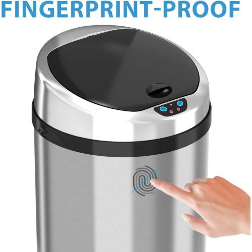  iTouchless 13 Gallon Touchless Sensor Kitchen Trash Can with Odor Control System, Stainless Steel, Round Garbage Bin for Home or Office