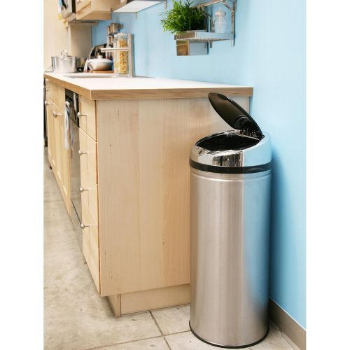  iTouchless 13 Gallon Touchless Sensor Kitchen Trash Can with Odor Control System, Stainless Steel, Round Garbage Bin for Home or Office