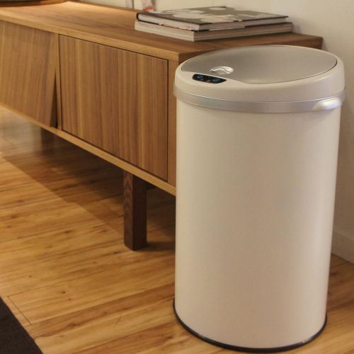  iTouchless 8 Gallon Touchless Sensor Trash Can with Odor Filter System, 30 Liter Round White Steel Garbage Bin, Perfect for Home, Kitchen, Office