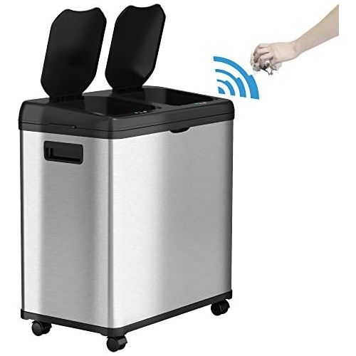  iTouchless 16 Gallon Touchless Trash Can and Recycle Bin, Stainless Steel, Dual-Compartment (8 Gal each), Kitchen Recycling and Garbage