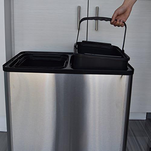  iTouchless 16 Gallon Touchless Trash Can and Recycle Bin, Stainless Steel, Dual-Compartment (8 Gal each), Kitchen Recycling and Garbage