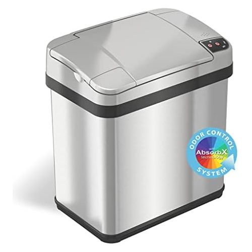  iTouchless 2.5 Gallon Sensor Garbage Can with AbsorbX Odor Filter and Fragrance, Touchless Automatic Stainless Steel Trash Bin, Perfect for Bathroom and Office