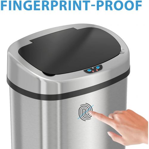  iTouchless 13 Gallon Oval Sensor Touchless Trash Can with Odor Control System, Automatic Stainless Steel Space-Saving Kitchen Garbage Bin for Home and Office