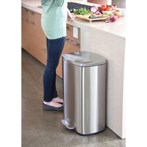  iTouchless SoftStep 13.2 Gallon Stainless Steel Step Trash Can with Odor Control System, 50 Liter Pedal Garbage Bin for Kitchen, Office, Home - Silent and Gentle Open and Close