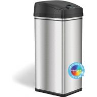 iTouchless 13 Gallon Automatic Trash Can with Odor-Absorbing Filter and Lid Lock, Power by Batteries (not included) or Optional AC Adapter (sold separately), Black / Stainless Stee