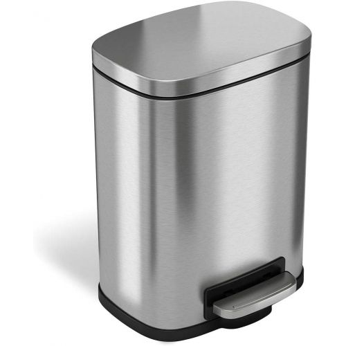  iTouchless SoftStep 1.32 Gallon Pedal, 5 Liter Bathroom Garbage Bin, Removable Inner Bucket, Soft and Silent Open and Close, Brushed Stainless Steel Trash Can, Step 1.3 Gal