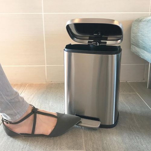  iTouchless SoftStep 1.32 Gallon Pedal, 5 Liter Bathroom Garbage Bin, Removable Inner Bucket, Soft and Silent Open and Close, Brushed Stainless Steel Trash Can, Step 1.3 Gal