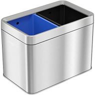 iTouchless 20 Liter / 5.3 Gallon Open Top Waste Trash Can & Recycle Bin with 2 Recycle Stickers, Dual Compartment Slim Stainless Steel Container
