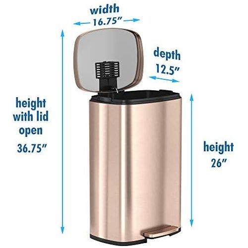  iTouchless SoftStep 13.2 Gallon Stainless Steel Step Pedal Garbage Can with with Odor Control System, 50 Liter Trash Bin for Kitchen, Office, Home - Silent and Gentle Open and Clos