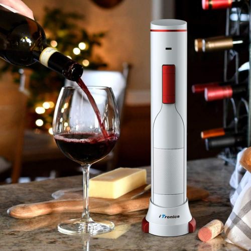  [아마존베스트]iTronics IC700 Electric Wine Opener Rechargeable Automatic Electric Corkscrew Wine Bottle Opener with Removeable Foil Cutter, Elegant White