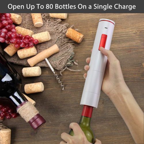  [아마존베스트]iTronics IC700 Electric Wine Opener Rechargeable Automatic Electric Corkscrew Wine Bottle Opener with Removeable Foil Cutter, Elegant White