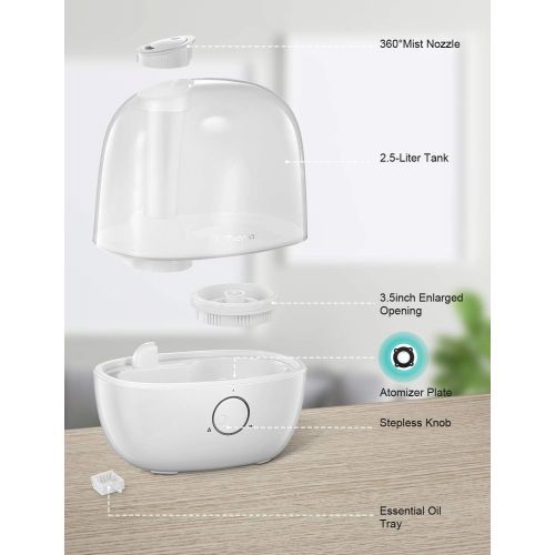  [아마존 핫딜] ITvanila iTvanila Humidifiers for Bedroom, Powerful 30 Hour Cool Mist Humidifier, New Safety and Engineering Structure, Auto Shut Off, Whisper Quiet for Baby Room, 2.5L, BPA Free