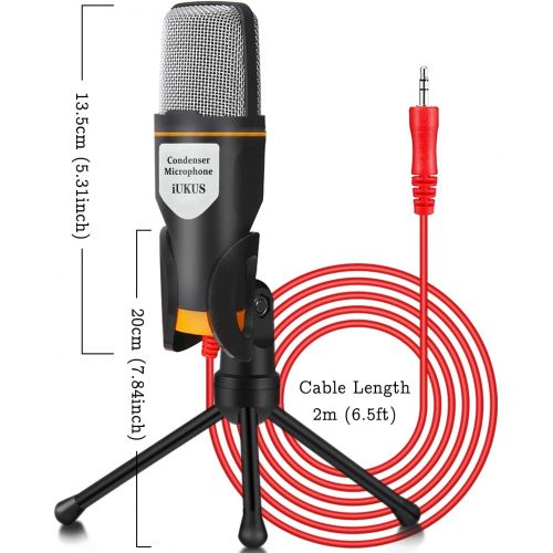  [아마존베스트]iUKUS PC Microphone with Mic Stand, Professional 3.5mm Jack Recording Condenser Microphone Compatible with PC, Laptop, iPad, iPhone, Mac-Recorder Singing YouTube Skype Gaming (3.5m