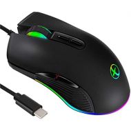 IULONEE Type C Mouse, Wired USB C Mice Gaming Mouse Ergonomic 4 RGB Backlight 3200 DPI Compatible with M@c, Matebook, Chromebook, HP OMEN, Windows PC, Laptop and More USB Type C De