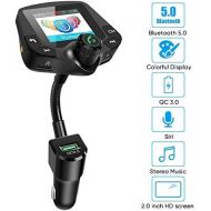 [아마존베스트]IUcare Bluetooth Fm Transmitter for car, 5.0 Bluetooth Hands-Free Calling Crystal Sound 2.0 inch Multicolor Screen Wireless Radio Adapter,3 USB Ports Charger QC3.0/3.4A AUX TF Card U-Disk