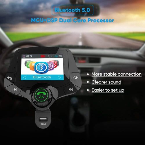  [아마존베스트]IUcare Bluetooth Fm Transmitter for car, 5.0 Bluetooth Hands-Free Calling Crystal Sound 2.0 inch Multicolor Screen Wireless Radio Adapter,3 USB Ports Charger QC3.0/3.4A AUX TF Card U-Disk