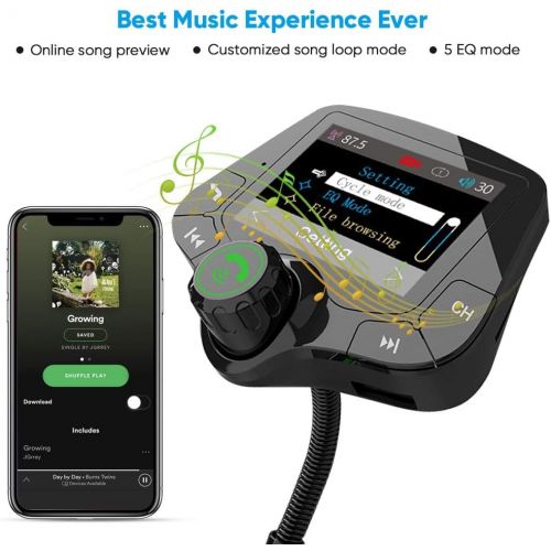  [아마존베스트]IUcare Bluetooth Fm Transmitter for car, 5.0 Bluetooth Hands-Free Calling Crystal Sound 2.0 inch Multicolor Screen Wireless Radio Adapter,3 USB Ports Charger QC3.0/3.4A AUX TF Card U-Disk