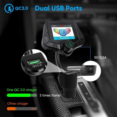  [아마존베스트]IUcare Bluetooth Fm Transmitter for car, 5.0 Bluetooth Hands-Free Calling Crystal Sound 2.0 inch Multicolor Screen Wireless Radio Adapter,3 USB Ports Charger QC3.0/3.4A AUX TF Card U-Disk