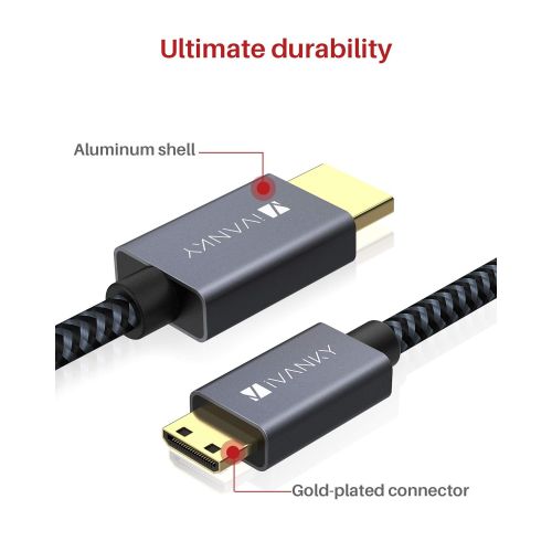  Mini HDMI to HDMI Cable, Ivanky High Speed 4K 60Hz Male to Male HDR HDMI 2.0 Adapter,Compatible with Sony HDR-XR50, Nikon Z6 Canon EOS RP/EOS R/EOS 7D Mark II / XA40,Lenovo Thinkpa