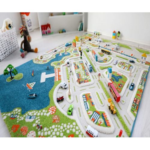  [아마존베스트]IVI Mini City Thick 3D Kids Play Mat Rug, 71 L x 53 W, Non-Toxic, Stain Resistant, Educational Montessori Activity Toys for Kids