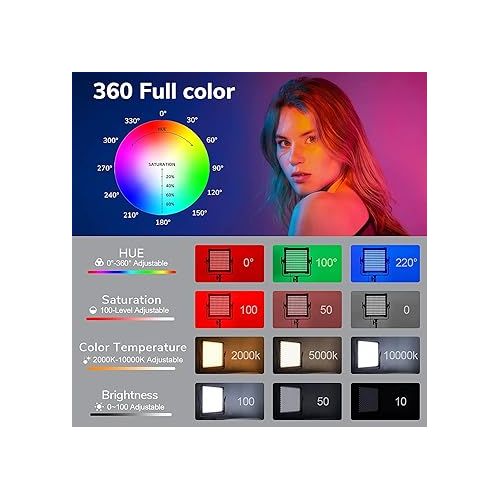  RGB Video Light, Full Color LED Photography Lighting Kit, 2-Pack Panel Light with Softbox, 50W, 552pcs LED/CRI 97+, 2600K-10000K