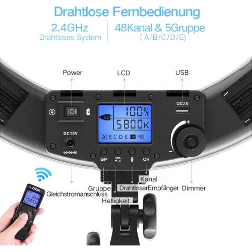  [아마존 핫딜]  [아마존핫딜]Ringlicht mit drahtloser Fernbedienung, IVISII 19 Zoll mit LCD-Display Einstellbare Farbtemperatur 3000K-5800K mit Stander fuer YouTube-Make-up, Videoaufnahmen, Vlog, Selbstportrat