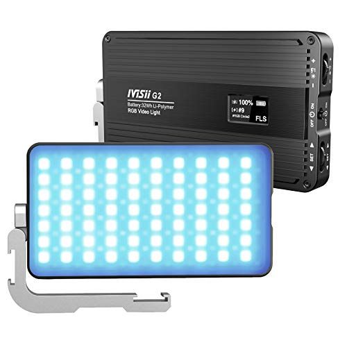  IVISII G2 RGB Portable On Camera Light, Built-in 4300mAh Lithium Battery Video Conference Lighting, 2600-10000K 12W Full Color LED Light Panel for Photography, Studio, Wedding Shoo