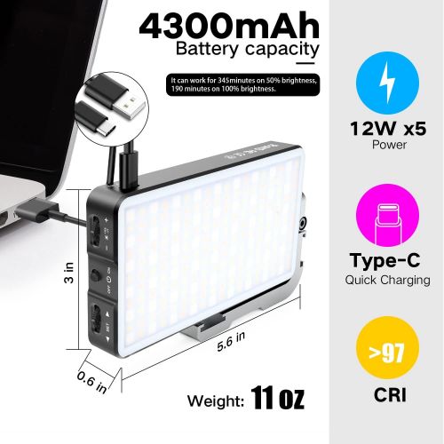  IVISII G2 Pocket RGB Camera Light,32Wh Built-in 4300mAh Rechargeable Battery 360°Full Color Gamut 9 Light Effects,2600-10000K LED Video Light Panel with Aluminum Alloy Body, Adjust