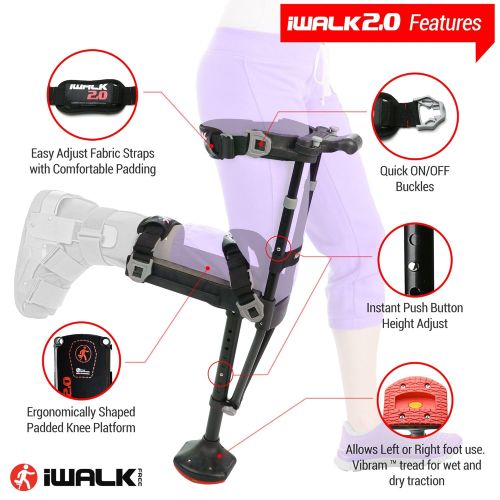  IWALKFree iWALK2.0 Hands Free Knee Crutch - Alternative for Crutches and Knee Scooters - by iWALKFree