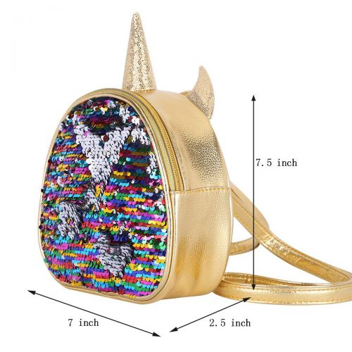  IWEMEK Toddler Girls Cute Cartoon Unicorn Mini Backpack Small Purse Bling Sequins Casual Travel PU Leather Daypacks Adjustable Shoulder Bag Student School Book Bag Crossbody Satchel Rucks