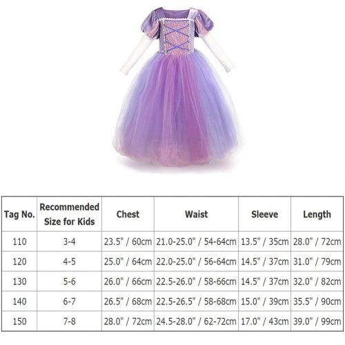  IWEMEK Girls Princess Rapunzel Dress Costume Halloween Party Fairy Tale Cosplay Fancy Dress Up Long Gown for Kids 3-8