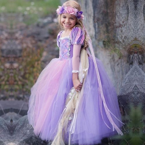  IWEMEK Girls Princess Rapunzel Dress Costume Halloween Party Fairy Tale Cosplay Fancy Dress Up Long Gown for Kids 3-8