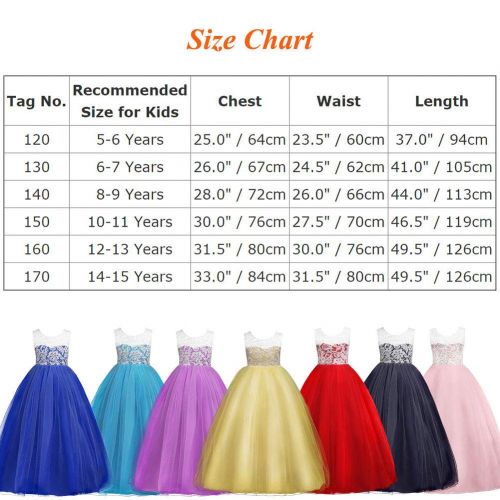  IWEMEK Kids Girls Princess Floor Length Floral Lace Tulle Bridesmaid Dress Flower Wedding Pageant Party Long Prom Maxi Evening Dance Gown Blue 9-10