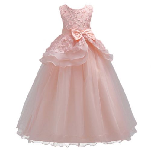  IWEMEK Girl Ruffles Vintage Sleeveless Embroidery Princess Pageant Tulle Flower Wedding Dress Prom Dance Evening Ball Gown