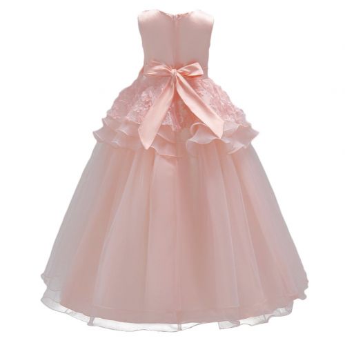  IWEMEK Girl Ruffles Vintage Sleeveless Embroidery Princess Pageant Tulle Flower Wedding Dress Prom Dance Evening Ball Gown