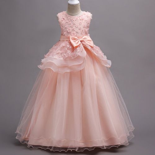  IWEMEK Girl Ruffles Vintage Sleeveless Embroidery Princess Pageant Tulle Flower Wedding Dress Prom Dance Evening Ball Gown