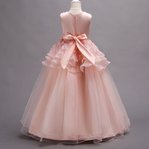  IWEMEK Girl Ruffles Vintage Sleeveless Embroidery Princess Pageant Tulle Flower Wedding Dress Prom Dance Evening Ball Gown