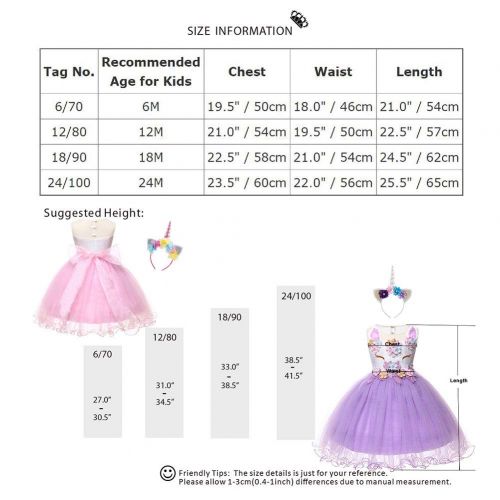  IWEMEK Kids Girl Princess Flower Unicorn Cosplay Costume Dress Birthday Cake Smash Pageant Fancy Party Tutu Dresses with Headband