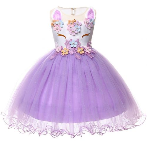  IWEMEK Kids Girl Princess Flower Unicorn Cosplay Costume Dress Birthday Cake Smash Pageant Fancy Party Tutu Dresses with Headband