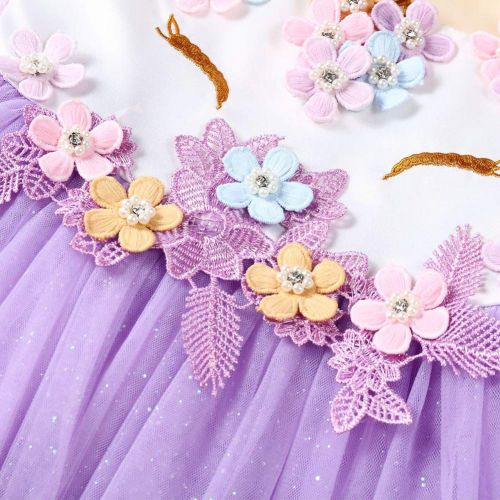  IWEMEK Kids Girl Princess Flower Unicorn Cosplay Costume Dress Birthday Cake Smash Pageant Fancy Party Tutu Dresses with Headband