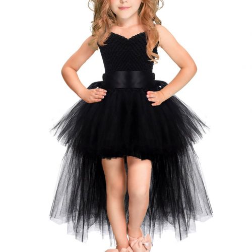  IWEMEK Girls Handmade Tulle Tutu Costume Fancy Birthday Party Trailing Flower Hi Low Bridesmaid Dress Summer Wedding Dance Gown