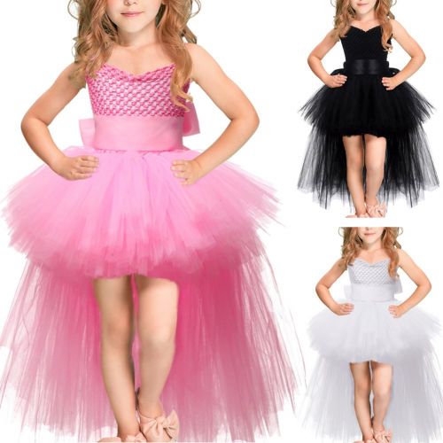  IWEMEK Girls Handmade Tulle Tutu Costume Fancy Birthday Party Trailing Flower Hi Low Bridesmaid Dress Summer Wedding Dance Gown