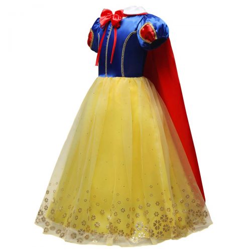  IWEMEK Kids Girls Snow White Princess Fancy Costume Dresses Up Cosplay Birthday Party Floor Length Dance Evening Gown