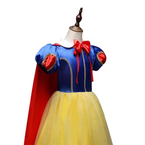  IWEMEK Kids Girls Snow White Princess Fancy Costume Dresses Up Cosplay Birthday Party Floor Length Dance Evening Gown