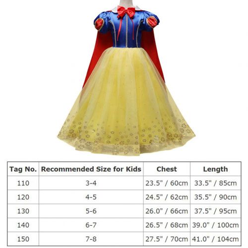  IWEMEK Kids Girls Snow White Princess Fancy Costume Dresses Up Cosplay Birthday Party Floor Length Dance Evening Gown
