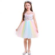IWEMEK Girls Kids Flower Unicorn Birthday Outfits Cosplay Fancy Costume Princess Dress up Lace Tulle Pageant Party Dance Gown