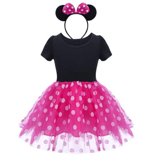  IWEMEK Baby Girl Polka Dot Cosplay Birthday Princess Dress up Fancy Halloween Ballet Costume Dance Gown with Mouse Ear Headband