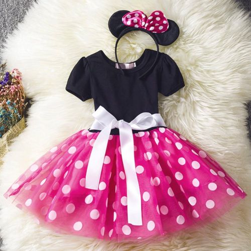  IWEMEK Baby Girl Polka Dot Cosplay Birthday Princess Dress up Fancy Halloween Ballet Costume Dance Gown with Mouse Ear Headband